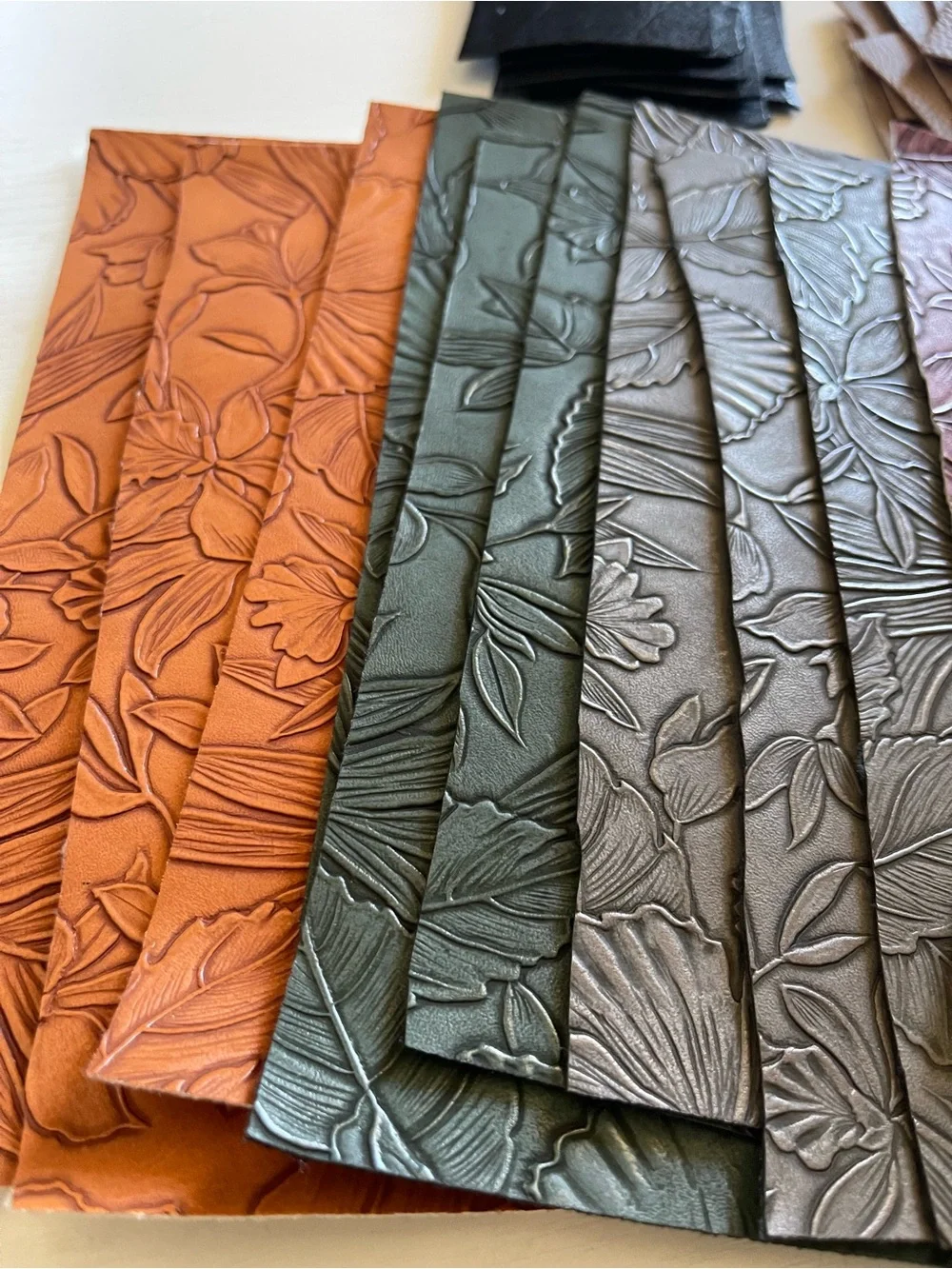 Embossed Floral Leather Swatch Set in Multiple Colors